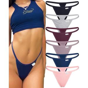 imageFINETOO 6 Pack G String Thongs for Women Cotton Panties Low Rise Stretch Tback Tangas Sexy Underwear Womens SXL