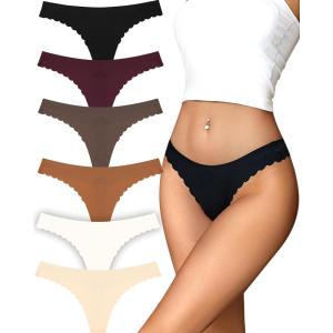 imageFINETOO 6 Pack Seamless Thongs for Women No Show Wavy Edge Side Womens Thong panties Ladies Underwear Sexy SXLMulticolordark