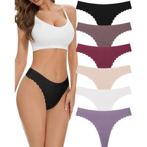 imageFINETOO 6 Pack Seamless Thongs for Women No Show Wavy Edge Side Womens Thong panties Ladies Underwear Sexy SXLSetacolour