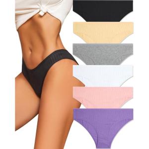 imageFINETOO 6 Pack Womens Underwear Cotton Cute Ribbed Low Rise Hipster Sexy Soft Bikini Panties for Women Cheeky SXXXLSetc6pack