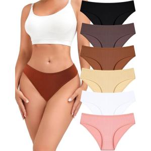 imageFINETOO 6 Pack Womens Underwear Cotton Cute Ribbed Low Rise Hipster Sexy Soft Bikini Panties for Women Cheeky SXXXLSetd6pack
