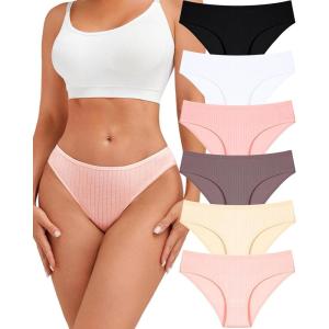 imageFINETOO 6 Pack Womens Underwear Cotton Cute Ribbed Low Rise Hipster Sexy Soft Bikini Panties for Women Cheeky SXXXLSete6pack
