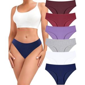 imageFINETOO 6 Pack Womens Underwear Cotton Cute Ribbed Low Rise Hipster Sexy Soft Bikini Panties for Women Cheeky SXXXLSetf6pack