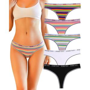 imageFINETOO Cotton Thongs for Women Sexy Soft Breathable Thong Underwear Low Rise Colorful Stripes Hipster Panties 5 Pack5pack B