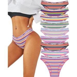 imageFINETOO Cotton Underwear for Women Cheeky High Cut Breathable Stretch Sexy Ladies Hipster Bikini Panties Pack SXLColorful 9pack C