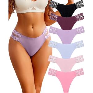 imageFINETOO Seamless Thongs for Women 6 Pack Sexy VWasit Womens Underwear No Show Tback Underwear for Women PantiesA 6 Packblack1 Purple1 Khaki1 Silver Blue1 Wine1 Pink1 