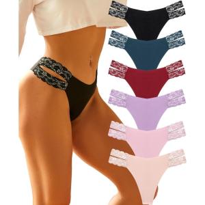 imageFINETOO Seamless Thongs for Women 6 Pack Sexy VWasit Womens Underwear No Show Tback Underwear for Women PantiesB 6 Packblack1 Purple1 Khaki1 Beige1 Green1 Red1 