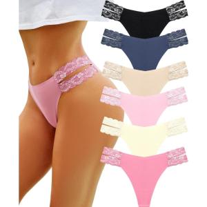 imageFINETOO Seamless Thongs for Women 6 Pack Sexy VWasit Womens Underwear No Show Tback Underwear for Women PantiesC 6 Packblack1 Pink1 Nude1 Ivory1 Blue1 Peach1 