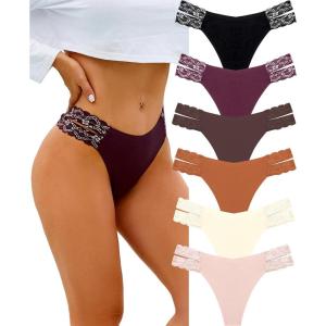 imageFINETOO Seamless Thongs for Women 6 Pack Sexy VWasit Womens Underwear No Show Tback Underwear for Women PantiesF 6 Packblack1 Purple1 Bark1 Bronze1 Ivory1 Nude1 