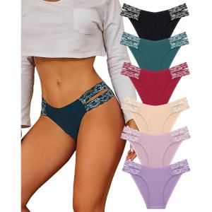 imageFINETOO Seamless Underwear for Women Cheeky Bikini Panties High Cut Vwaist Lace Underwear Women Cute Bikinis 6 Pack6packb