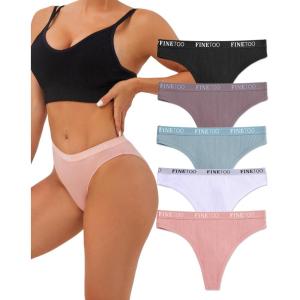 imageFINETOO Cotton Thongs for Women Breathable Stretch Hipster Panties Sexy High Waisted Thong Underwear SXLThongs 5a