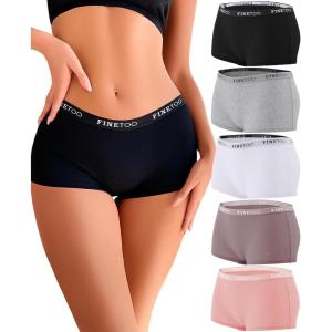 imageFINETOO Boyshort Underwear for Women Cotton Boxer Briefs Full Coverage Ladies BoyShorts Panties 5 PackA5pack