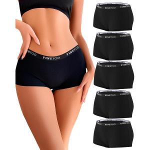 imageFINETOO Boyshort Underwear for Women Cotton Boxer Briefs Full Coverage Ladies BoyShorts Panties 5 PackBlack5