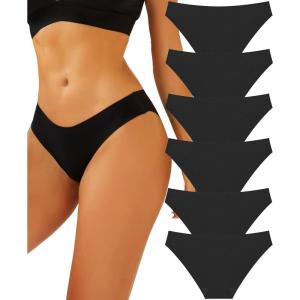 imageFINETOO 6 Pack Womens Underwear Seamless Bikini Panties Low Rise Cheeky Underwear Stretch Hipster Brief for LadiesC4 6 Packsblack6
