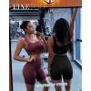 imageFINETOO Workout Sets for Women 4 Pieces Ribbed Crop Tank Shorts Active Gym Exercise High Waisted Sports Yoga Outfit SL