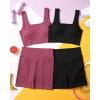 imageFINETOO Workout Sets for Women 4 Pieces Ribbed Crop Tank Shorts Active Gym Exercise High Waisted Sports Yoga Outfit SL