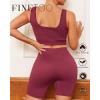imageFINETOO Workout Sets for Women 4 Pieces Ribbed Crop Tank Shorts Active Gym Exercise High Waisted Sports Yoga Outfit SL