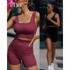imageFINETOO Workout Sets for Women 4 Pieces Ribbed Crop Tank Shorts Active Gym Exercise High Waisted Sports Yoga Outfit SL