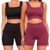 imageFINETOO Workout Sets for Women 4 Pieces Ribbed Crop Tank Shorts Active Gym Exercise High Waisted Sports Yoga Outfit SL