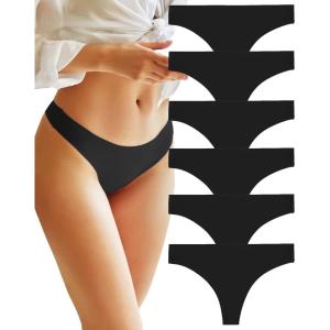imageFINETOO 6 Pack Thongs for Women Seamless Hipster Low Rise Breathable Invisible Panties No Show Underwear XSXL6black