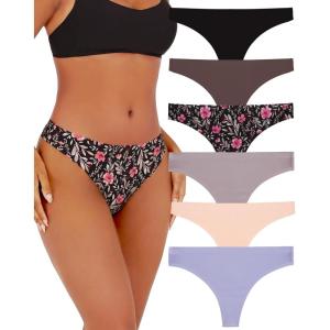 imageFINETOO 6 Pack Thongs for Women Seamless Hipster Low Rise Breathable Invisible Panties No Show Underwear XSXLBlackchocolateblack Floralgreyapricotlavender