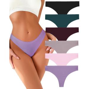 imageFINETOO 6 Pack Thongs for Women Seamless Hipster Low Rise Breathable Invisible Panties No Show Underwear XSXLBlackdark Mosswine Redgreypinkpurple