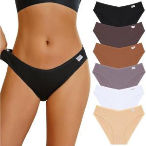 imageFINETOO Womens Underwear Cotton Bikini Rib Cheeky Panties Sexy Vshaped Waistband HipsterColor 3