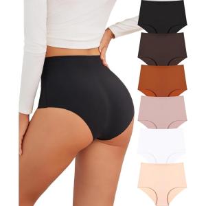 imageFINETOO Seamless Underwear for Women High Waisted Womens Underwear Cheeky Bikini No Show Briefs Ladies Panties 6 Pack6 Packblack1 Brown1 Orange1 Nude1 White1 Light Khaki1