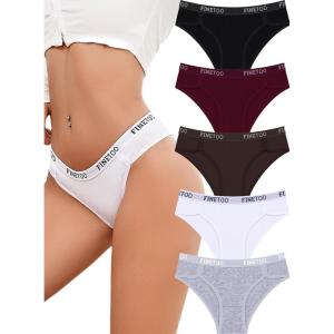 imageFINETOO Womens Underwear Cotton Cheeky Hipster Panties Sexy Breathable Stretch Underwear Elastic Waistband Bikini 5 PackAmulticolor5 Pack