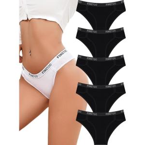 imageFINETOO Womens Underwear Cotton Cheeky Hipster Panties Sexy Breathable Stretch Underwear Elastic Waistband Bikini 5 PackBblack5 Pack