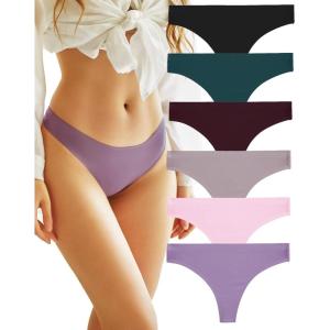 imageFINETOO 6 Pack Thongs for Women Seamless Hipster Low Rise Breathable Invisible Panties No Show Underwear XSXL M