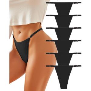 imageFINETOO Adjustable G String Thongs for Women Cotton Underwear Low Rise Tback Sexy Tangas Lace Trim Breathable 6 Pack SXLBlack