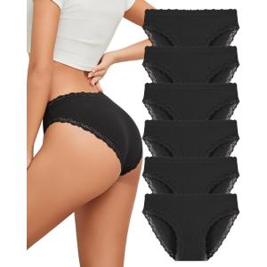 imageFINETOO Cotton Underwear for Women Sexy Cheeky Lace Bikini Panties Soft Breathable Womens Underwear 6 Pack6b