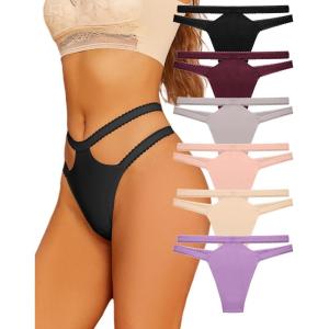 imageFINETOO Seamless Thongs for Women Sexy Underwear G String Tangas Invisible High Waisted No Show Panties 6 Pack SXL