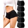 imageFINETOO Cotton Underwear for Women Boy Shorts Lace Boxer Briefs Soft Full Coverage Womens Panties 5 Pack SXXLBlack