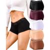 imageFINETOO Cotton Underwear for Women Boy Shorts Lace Boxer Briefs Soft Full Coverage Womens Panties 5 Pack SXXLBrown