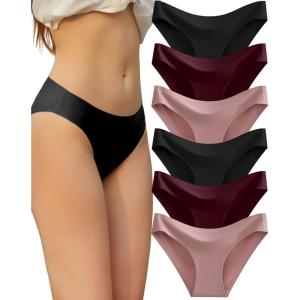 imageFINETOO 6 Pack Womens Seamless Hipster Underwear No Show Panties Invisibles Briefs Soft Stretch Bikini Underwears XSXLSolid 4