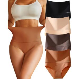 imageFINETOO Tummy Control Underwear for Women High Waisted Nylon Brief No Show Womens Bikini Seamless Panties 4pack SXXXLBlacknudebrowncoffee