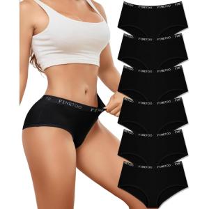 imageFINETOO Womens Underwear Cotton Hipster Sexy Panties Full Coverage Briefs Stretch Bikinis Comfortable Cheeky 6 PackBlack