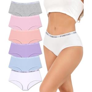 imageFINETOO Womens Underwear Cotton Hipster Sexy Panties Full Coverage Briefs Stretch Bikinis Comfortable Cheeky 6 PackColor B