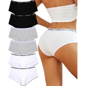 imageFINETOO Womens Underwear Cotton Hipster Sexy Panties Full Coverage Briefs Stretch Bikinis Comfortable Cheeky 6 PackColor D