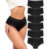 imageFINETOO 6 Pack Cotton Underwear for Women Cute Bikini Panties Sexy Lace Waist Briefs Soft Breathable Womens Cheeky SXXLBlack