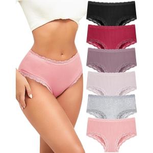 imageFINETOO 6 Pack Cotton Underwear for Women Cute Bikini Panties Sexy Lace Waist Briefs Soft Breathable Womens Cheeky SXXLBlackkhakilight Khakiredgreypink