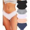 imageFINETOO Womens Underwear Cotton Bikini Underwear for Women Lace Wasit Hipster Panties Soft Breathable Briefs 6 PackC 6 Pack Black2 White1 Blue1 Grey1 Nude1