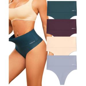 imageFINETOO Women Underwear High Waisted Thongs Tummy Control Seamless Thongs Shapewear No Show Panties 4 Pack S3XLC4pack