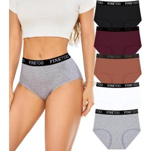 imageFINETOO Womens Cotton Underwear High Waisted Briefs for Women with Elastic Waistband Full Coverage Ladies Panties 5 Pack5packblack1 White1 Grey1 Purple1 Brick Yellow1