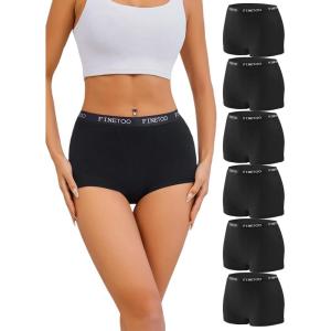imageFINETOO Womens Cotton Boy Shorts Underwear Full Coverage Soft Boxer Briefs Panties for Lady Girls 6 PackBlack