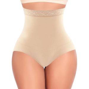 imageFINETOO Womens Light Tummy Control Shapewear Underwear High Waisted Seamless Panties Girdle Full Coverage Postpartum BriefsBeige