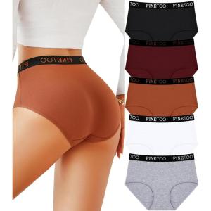 imageFINETOO Womens Underwear High Waisted Cotton Underwear for Women Soft Panties for Women Full Coverage Briefs 5 Pack5packblack1 White1 Grey1 Purple1 Brick Yellow1