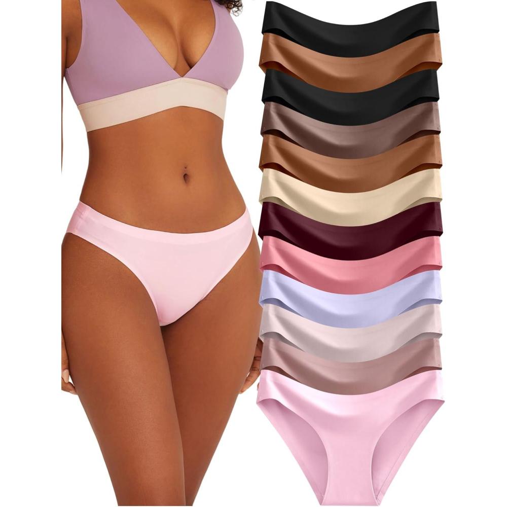 imageFINETOO 12Pack Womens Seamless Underwear No Show Cheeky Panties Invisibles Briefs Soft Stretch Bikini Hipster XSXLColor I